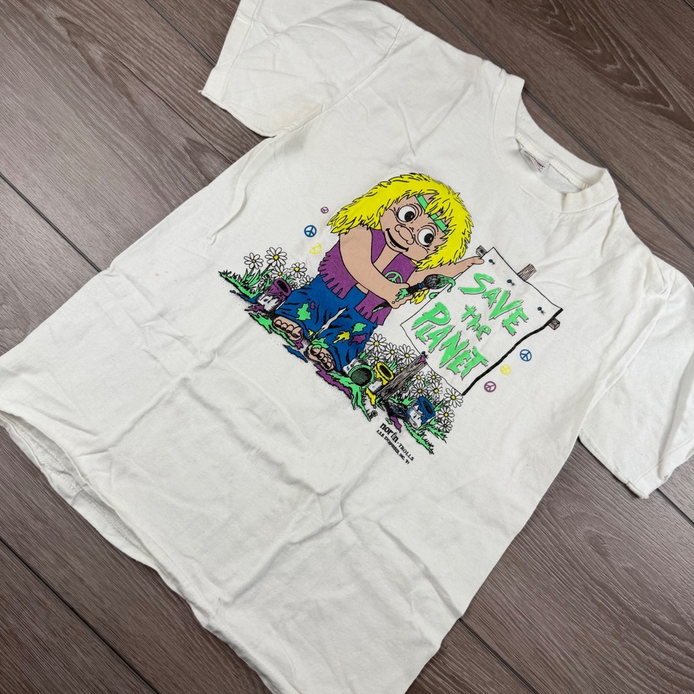 Stedman Mens T-Shirt Vintage 1991 Norfin Trolls Save The Planet White Medium